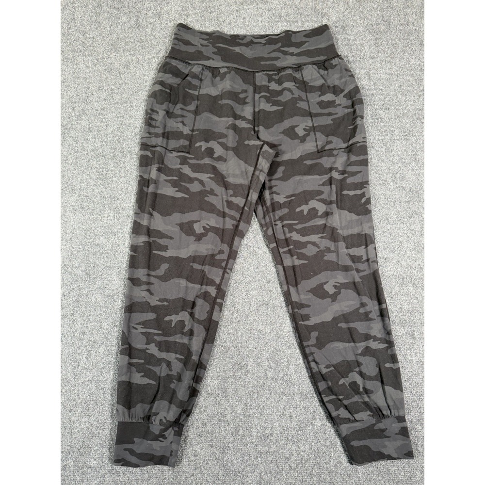 Athleta Salutation Jogger Pants Womens Large Gray Camo Yoga Stretch High Rise